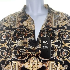 URRU Versace Inspired Baroque Design Print Long Sleeve Dress Shirt Slim Fit BNWT